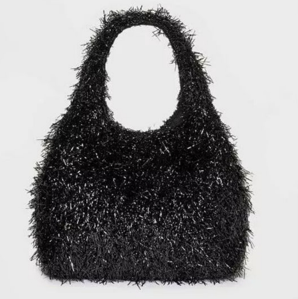 A New Day Black Tinsel Mini Party Tote NWT